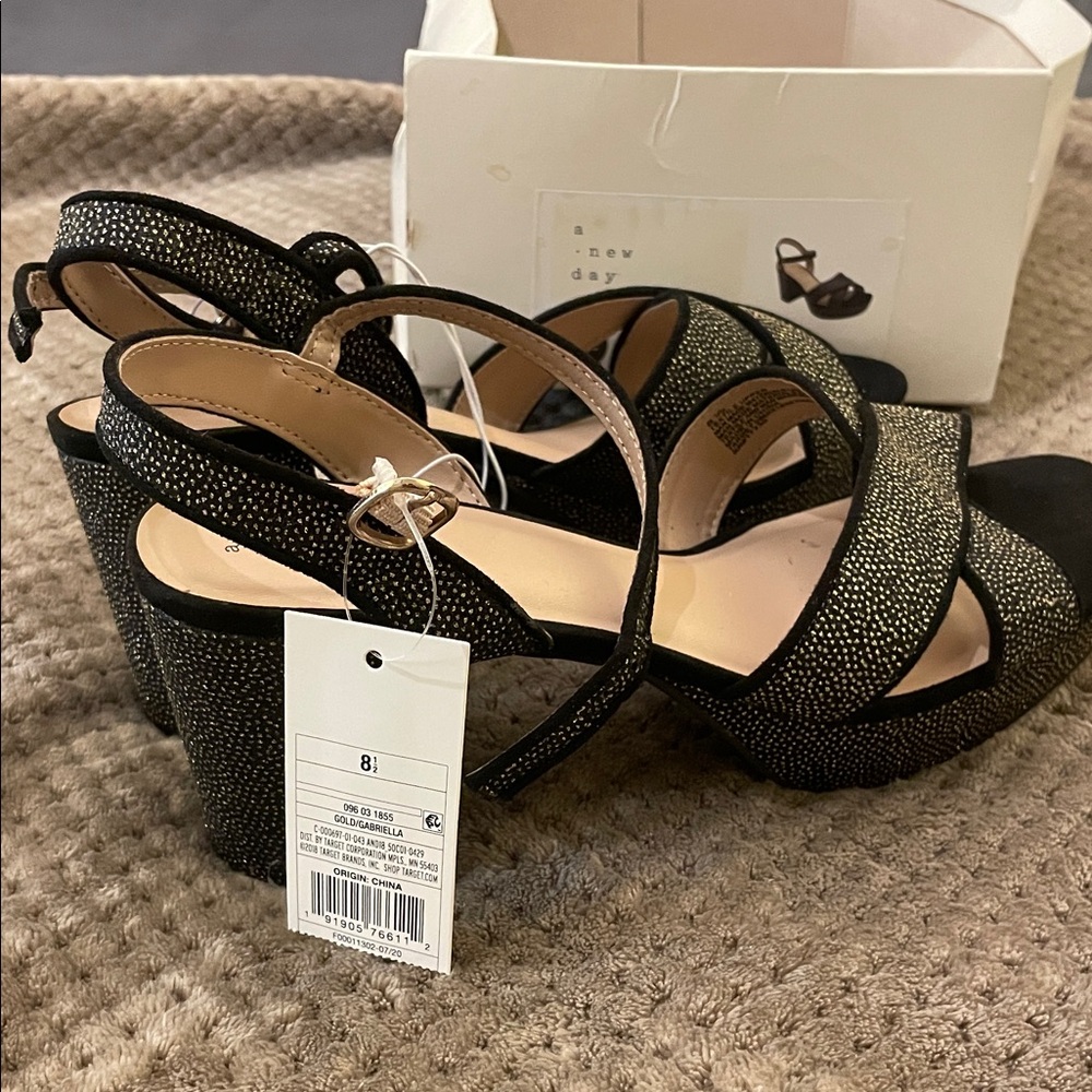 A New Day Glittering Black and Gold Heels